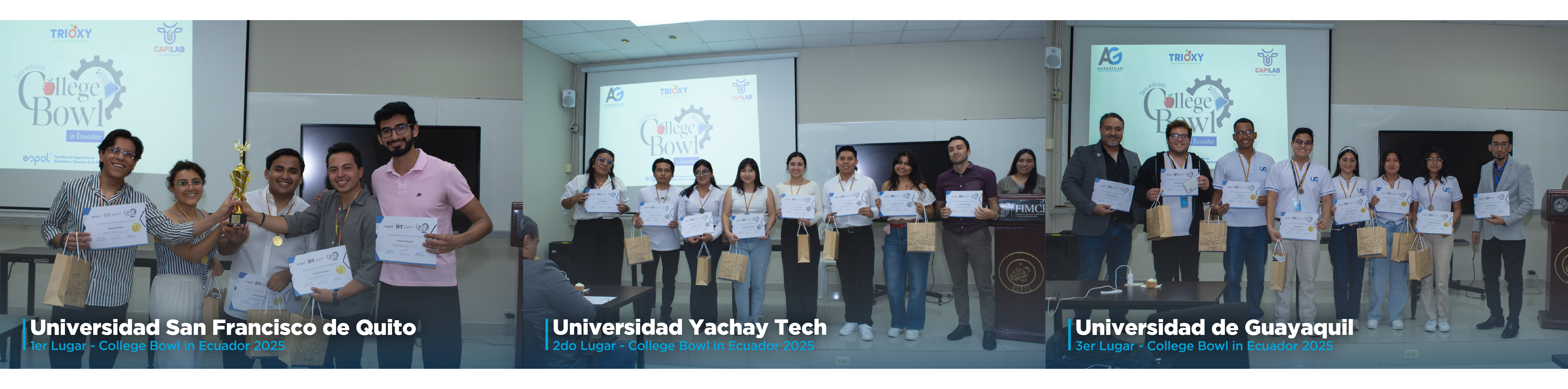 Podio College Bowl in Ecuador 2025 ESPOL USFQ YACHAY TECH UG