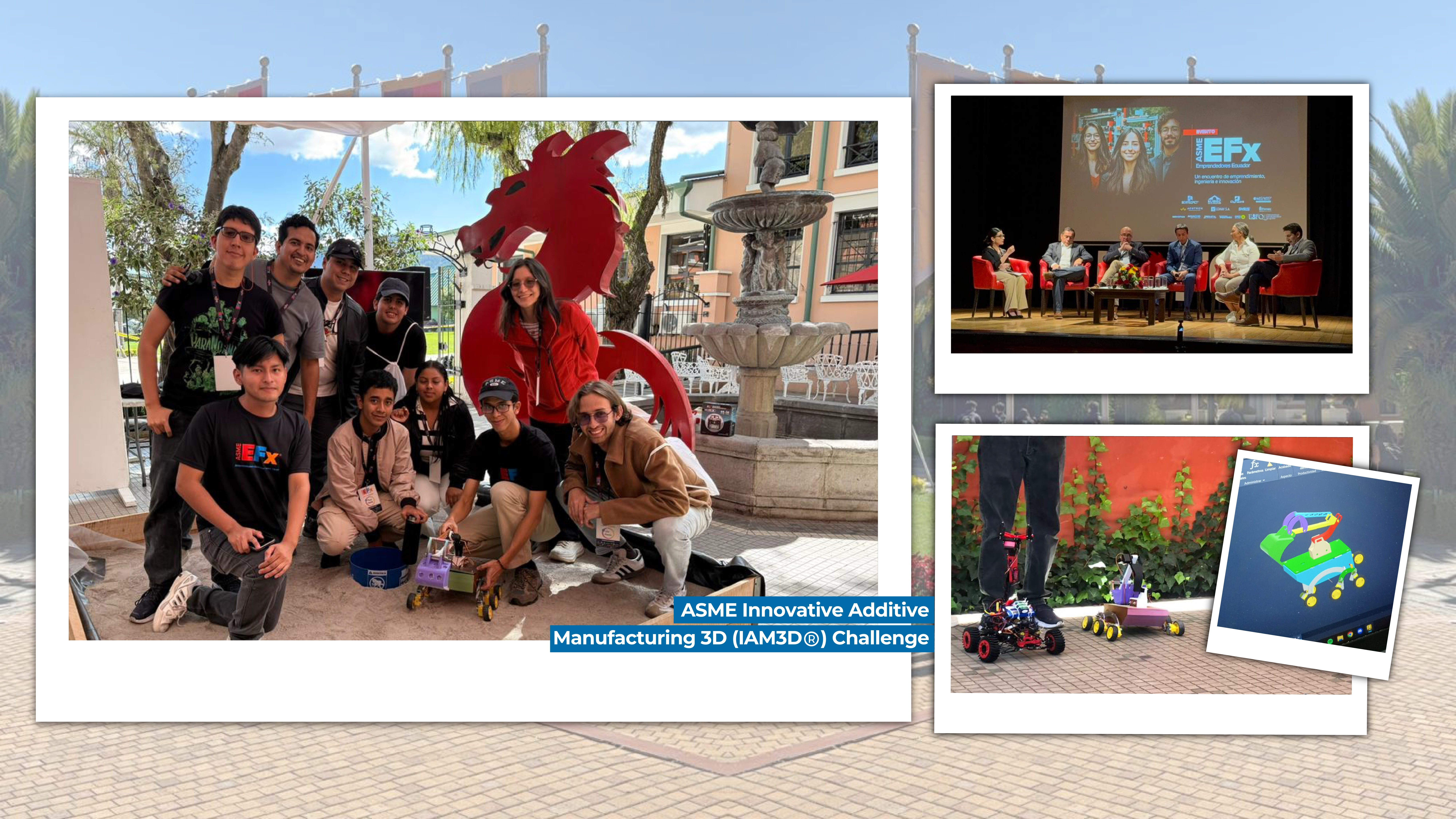 Collage de Evento ASME EFx en el que participó el Capítulo Estudiantil ASME ESPOL, realizado en la USFQ.