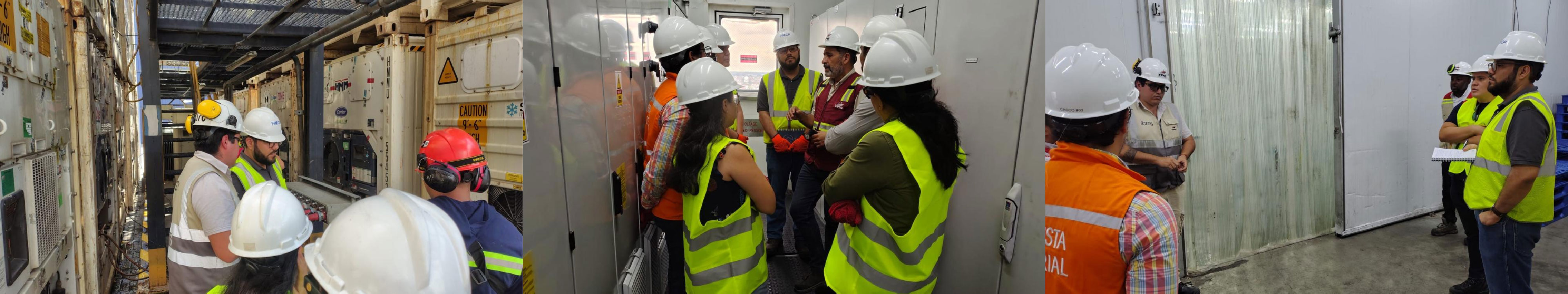 Collage de 3 fotos de Visita Técnica de Profesores y Coordinadores de FIMCP en Terminal Portuario de Guayaquil