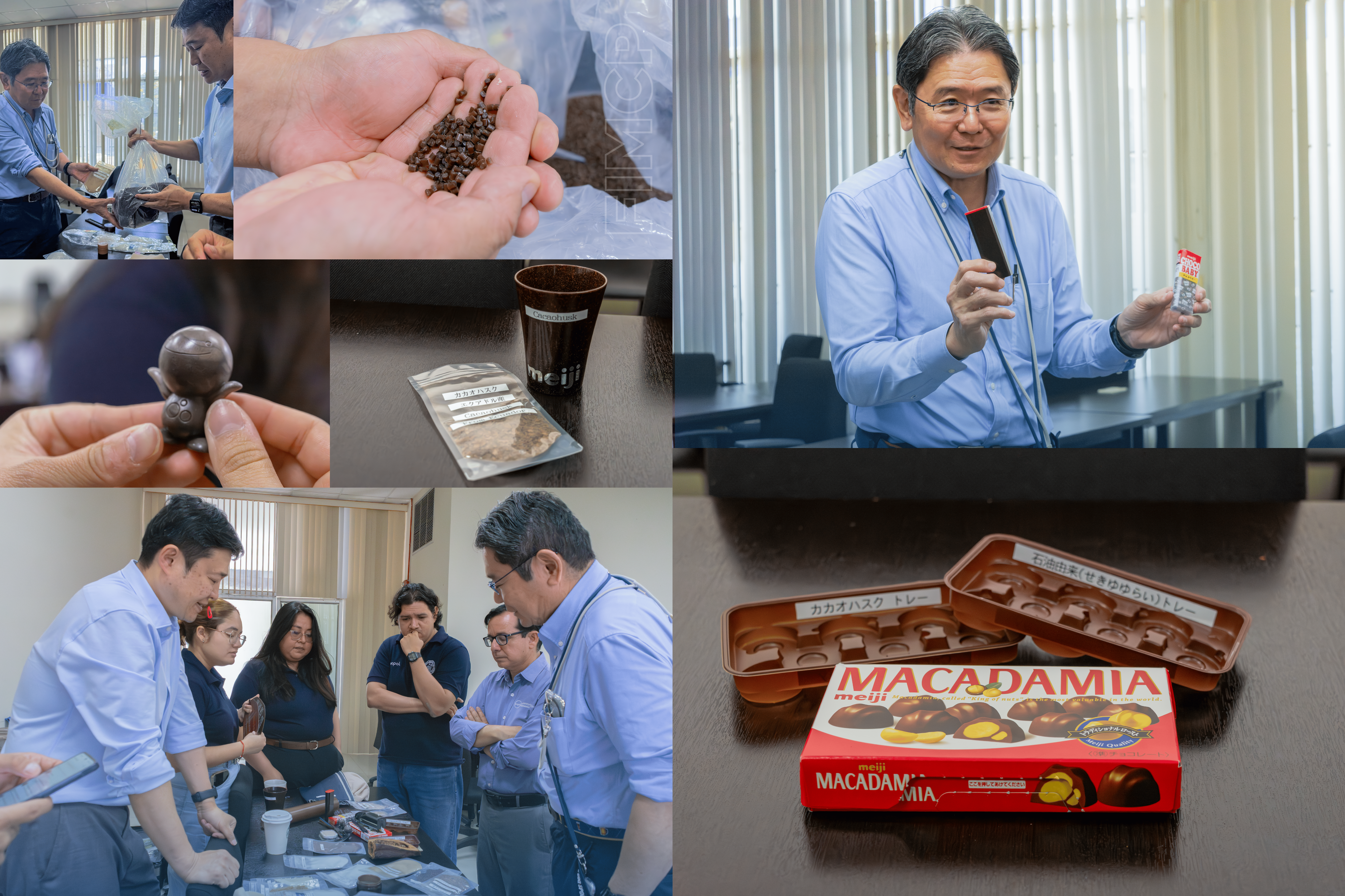 Collage de fotos de Visira de representantes de JICA Ecuador y Hemicellulose Japan en FIMCP ESPOL