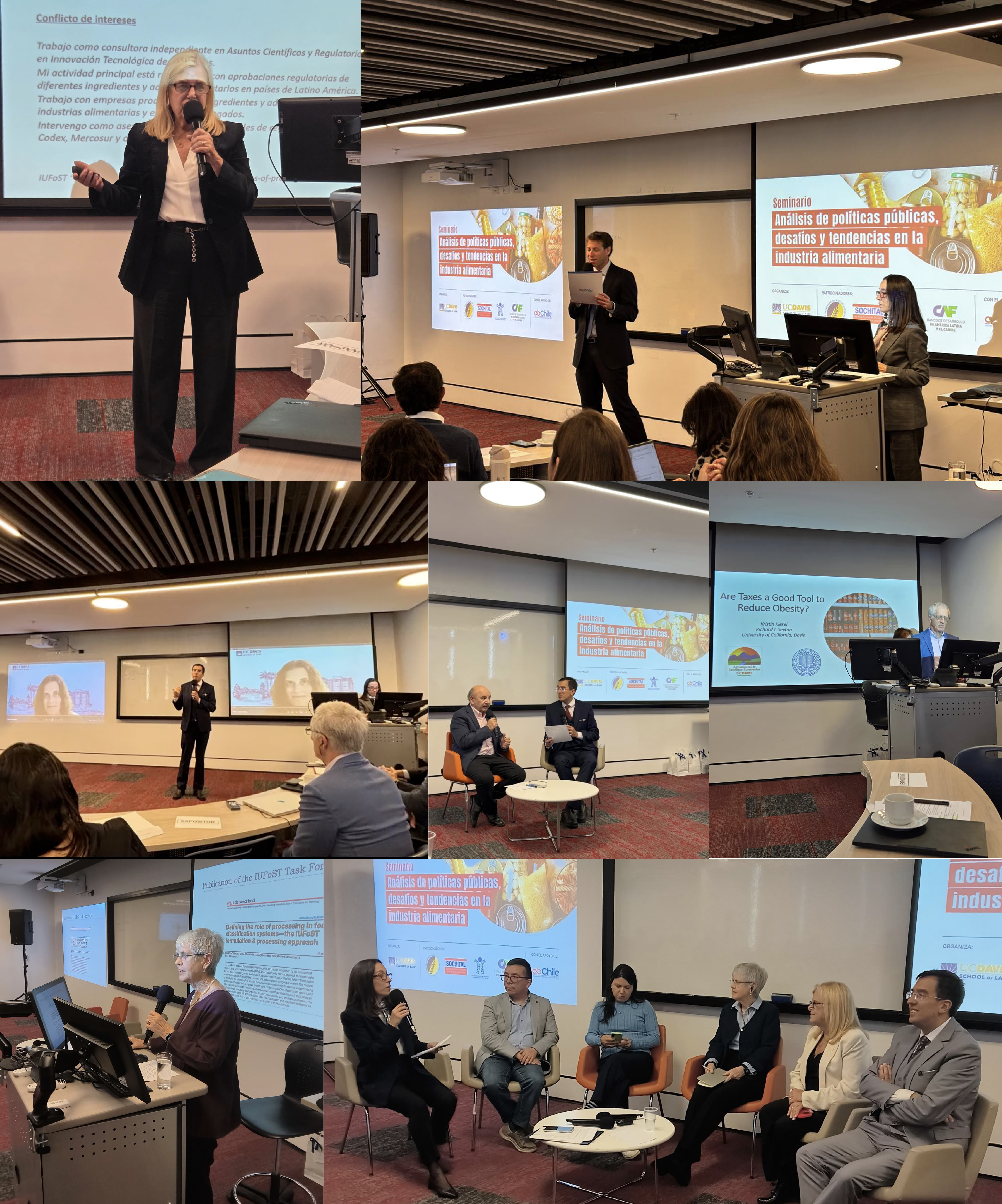 Collage de 7 fotos de Seminario de Alimentos en Chile donde se muestran a los ponentes