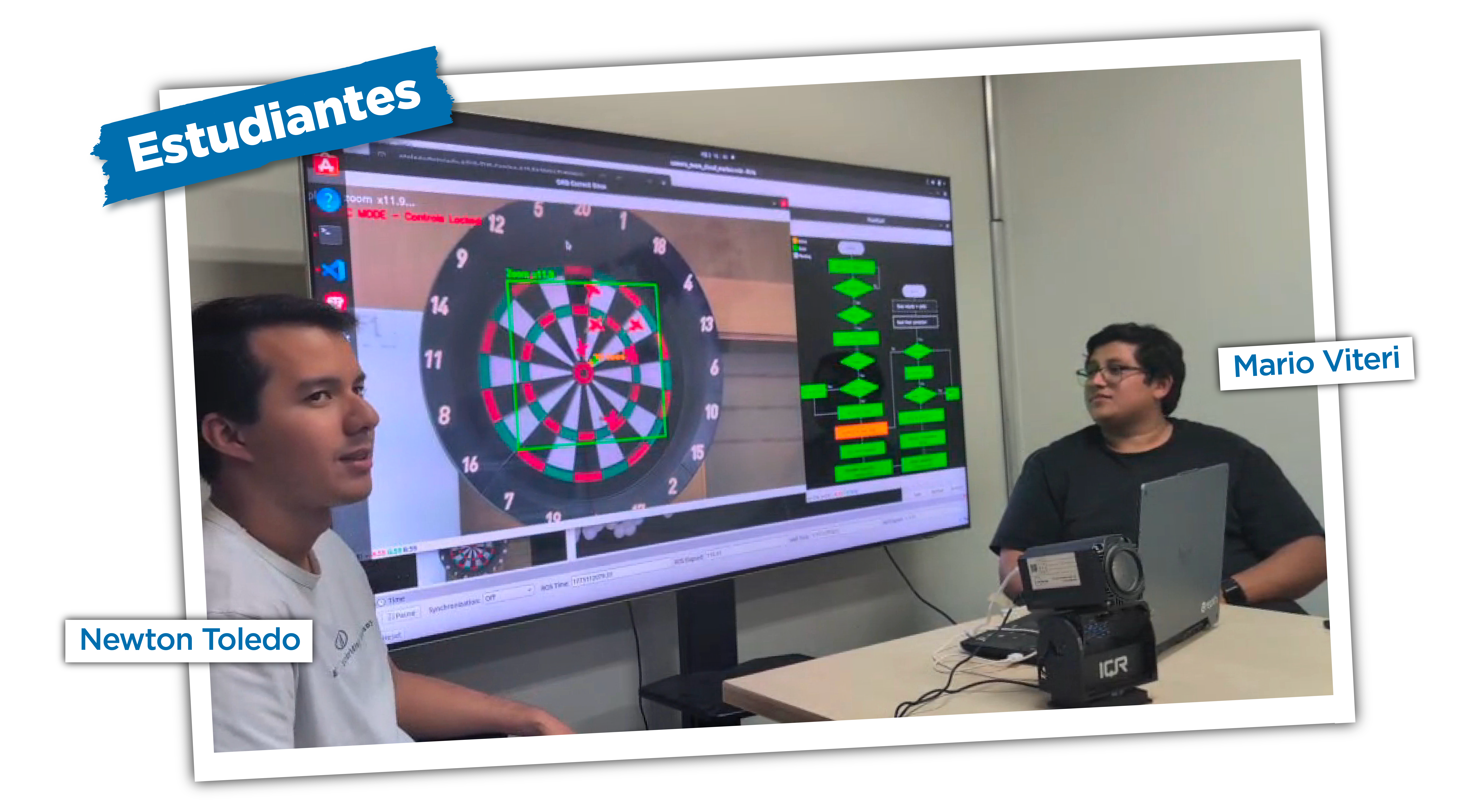 Estudiantes de Ingeniería en Mecatrónica, Newton Toledo y Mario Viteri durante sus prácticas en Corea del Sur, en SUNY Korea